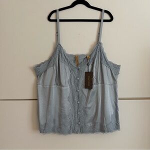 Shyanne Western Woman’s Satin Lace Cami Top - Light Blue Size XL